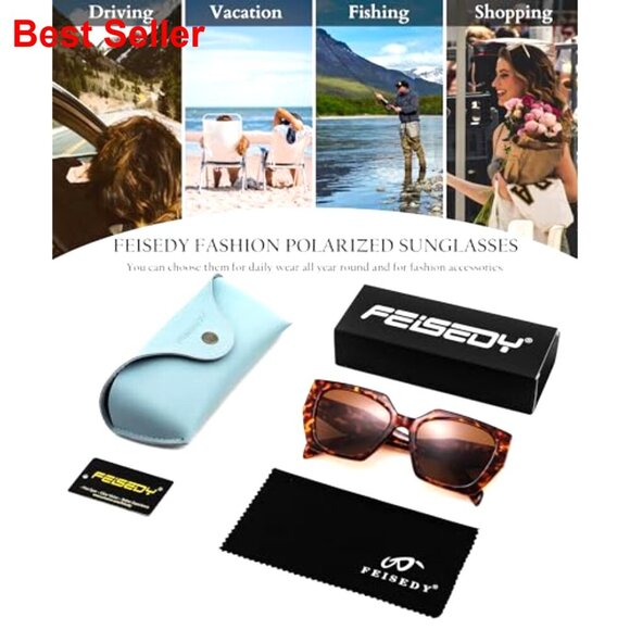 Oversized Polarized Sunglasses, Retro Square Frame, UV400 Protection main image 7